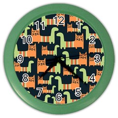 Seamless-pattern-with-cats Color Wall Clock