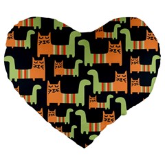 Seamless-pattern-with-cats Large 19  Premium Heart Shape Cushions by Jancukart