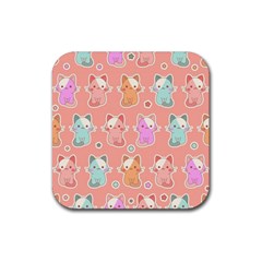 Cute-kawaii-kittens-seamless-pattern Rubber Coaster (Square)