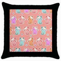 Cute-kawaii-kittens-seamless-pattern Throw Pillow Case (Black)