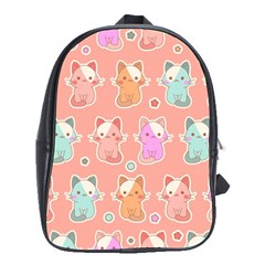 Cute-kawaii-kittens-seamless-pattern School Bag (Large)