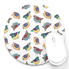 Seamless-pattern-with-hand-drawn-bird-black Round Mousepad by Jancukart