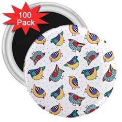 Seamless-pattern-with-hand-drawn-bird-black 3  Magnets (100 Pack) by Jancukart