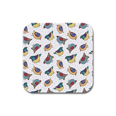 Seamless-pattern-with-hand-drawn-bird-black Rubber Square Coaster (4 Pack)