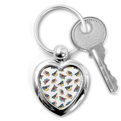 Seamless-pattern-with-hand-drawn-bird-black Key Chain (heart) by Jancukart