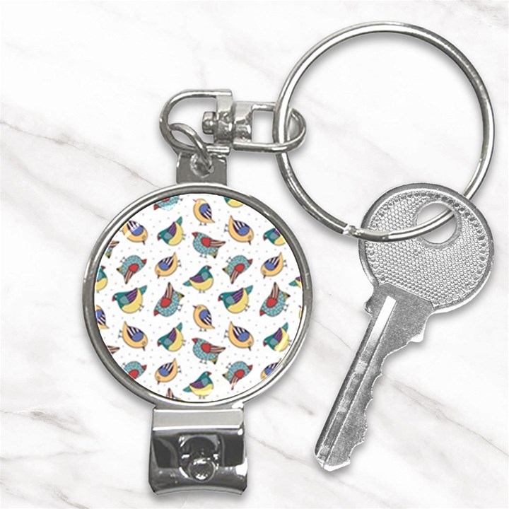 Seamless-pattern-with-hand-drawn-bird-black Nail Clippers Key Chain