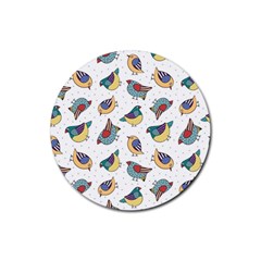 Seamless-pattern-with-hand-drawn-bird-black Rubber Round Coaster (4 Pack) by Jancukart