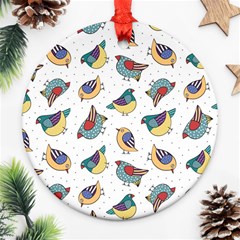 Seamless-pattern-with-hand-drawn-bird-black Round Ornament (two Sides)