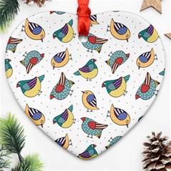 Seamless-pattern-with-hand-drawn-bird-black Heart Ornament (two Sides)