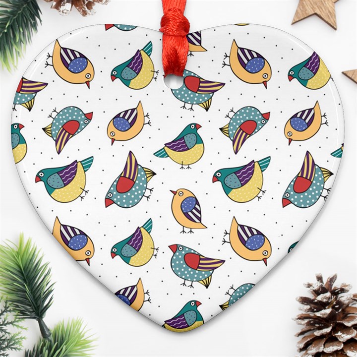 Seamless-pattern-with-hand-drawn-bird-black Heart Ornament (Two Sides)