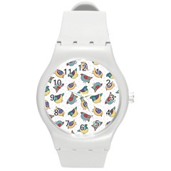 Seamless-pattern-with-hand-drawn-bird-black Round Plastic Sport Watch (m)