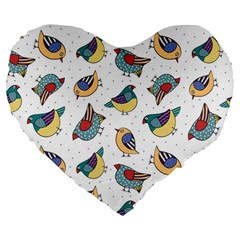 Seamless-pattern-with-hand-drawn-bird-black Large 19  Premium Flano Heart Shape Cushions