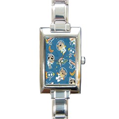 Seamless-pattern-funny-astronaut-outer-space-transportation Rectangle Italian Charm Watch