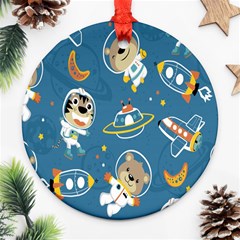 Seamless-pattern-funny-astronaut-outer-space-transportation Ornament (round) by Jancukart