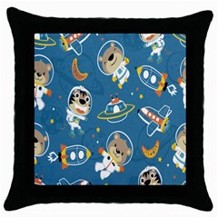 Seamless-pattern-funny-astronaut-outer-space-transportation Throw Pillow Case (black) by Jancukart