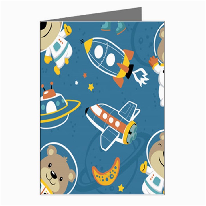 Seamless-pattern-funny-astronaut-outer-space-transportation Greeting Card