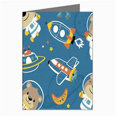 Seamless-pattern-funny-astronaut-outer-space-transportation Greeting Cards (pkg Of 8)