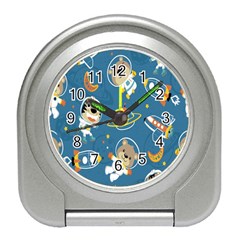 Seamless-pattern-funny-astronaut-outer-space-transportation Travel Alarm Clock