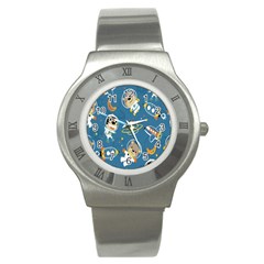 Seamless-pattern-funny-astronaut-outer-space-transportation Stainless Steel Watch by Jancukart