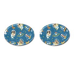 Seamless-pattern-funny-astronaut-outer-space-transportation Cufflinks (oval)