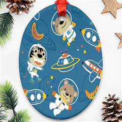 Seamless-pattern-funny-astronaut-outer-space-transportation Oval Ornament (two Sides)