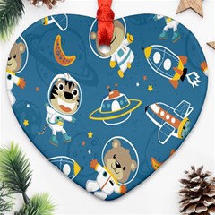 Seamless-pattern-funny-astronaut-outer-space-transportation Heart Ornament (two Sides)