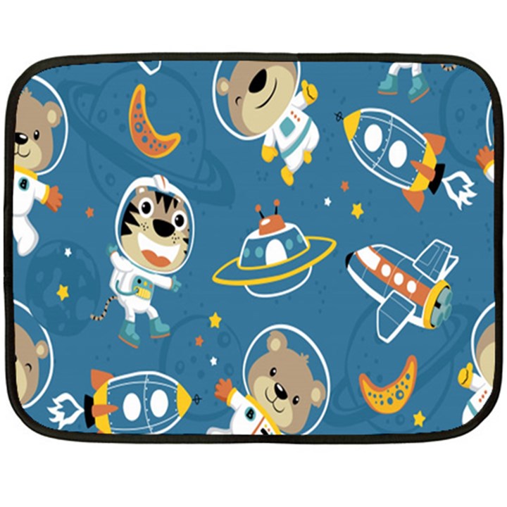 Seamless-pattern-funny-astronaut-outer-space-transportation Double Sided Fleece Blanket (Mini) 