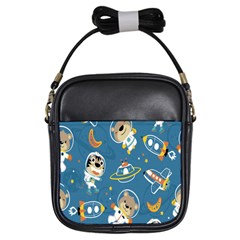 Seamless-pattern-funny-astronaut-outer-space-transportation Girls Sling Bag