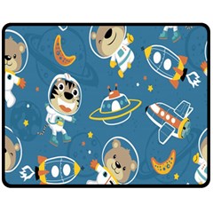 Seamless-pattern-funny-astronaut-outer-space-transportation Fleece Blanket (medium) 