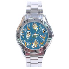 Seamless-pattern-funny-astronaut-outer-space-transportation Stainless Steel Analogue Watch by Jancukart