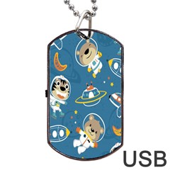 Seamless-pattern-funny-astronaut-outer-space-transportation Dog Tag Usb Flash (two Sides)