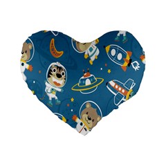 Seamless-pattern-funny-astronaut-outer-space-transportation Standard 16  Premium Heart Shape Cushions