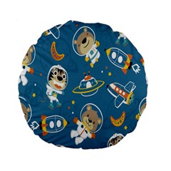 Seamless-pattern-funny-astronaut-outer-space-transportation Standard 15  Premium Flano Round Cushions by Jancukart