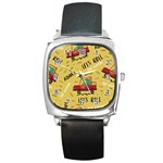 Childish-seamless-pattern-with-dino-driver Square Metal Watch Front