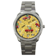 Childish-seamless-pattern-with-dino-driver Sport Metal Watch