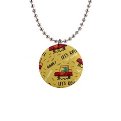 Childish-seamless-pattern-with-dino-driver 1  Button Necklace