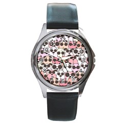 Cute-dog-seamless-pattern-background Round Metal Watch