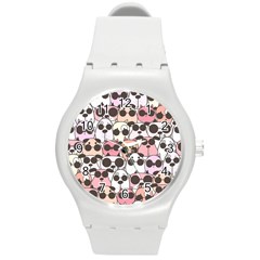 Cute-dog-seamless-pattern-background Round Plastic Sport Watch (m)