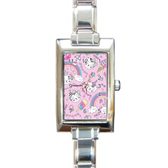 Beautiful Cute Animals Pattern Pink Beautiful Cute Animals Pattern Pink Rainbow Rectangle Italian Charm Watch