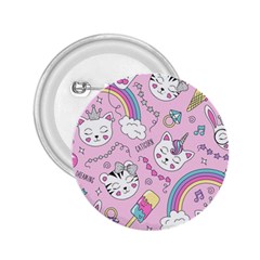 Beautiful Cute Animals Pattern Pink Beautiful Cute Animals Pattern Pink Rainbow 2 25  Buttons