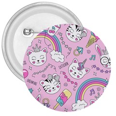 Beautiful Cute Animals Pattern Pink Beautiful Cute Animals Pattern Pink Rainbow 3  Buttons