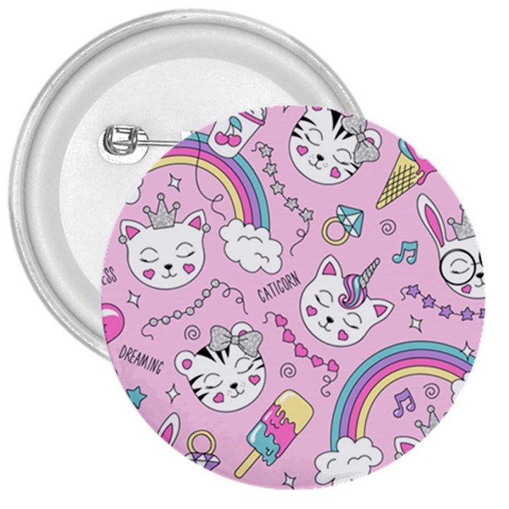 Beautiful cute animals pattern pink Beautiful cute animals pattern pink rainbow 3  Buttons