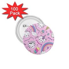 Beautiful Cute Animals Pattern Pink Beautiful Cute Animals Pattern Pink Rainbow 1 75  Buttons (100 Pack) 