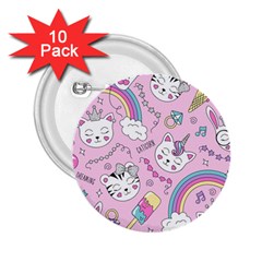 Beautiful Cute Animals Pattern Pink Beautiful Cute Animals Pattern Pink Rainbow 2 25  Buttons (10 Pack) 