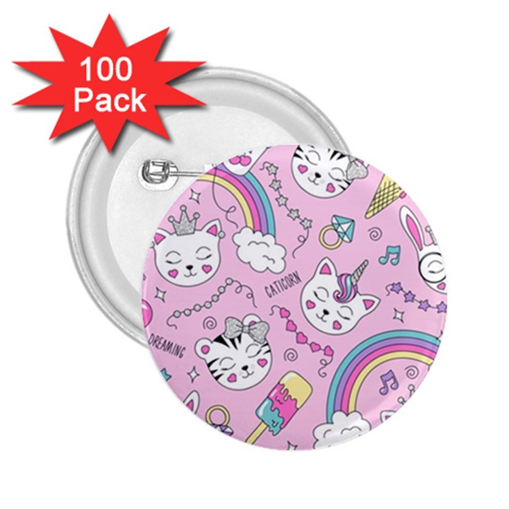 Beautiful cute animals pattern pink Beautiful cute animals pattern pink rainbow 2.25  Buttons (100 pack) 