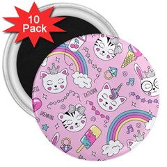 Beautiful Cute Animals Pattern Pink Beautiful Cute Animals Pattern Pink Rainbow 3  Magnets (10 Pack) 