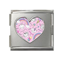 Beautiful Cute Animals Pattern Pink Beautiful Cute Animals Pattern Pink Rainbow Mega Link Heart Italian Charm (18mm) by Jancukart