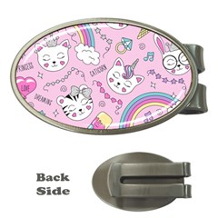 Beautiful Cute Animals Pattern Pink Beautiful Cute Animals Pattern Pink Rainbow Money Clips (oval) 