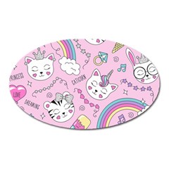 Beautiful Cute Animals Pattern Pink Beautiful Cute Animals Pattern Pink Rainbow Oval Magnet