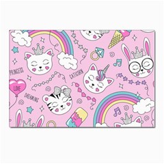 Beautiful Cute Animals Pattern Pink Beautiful Cute Animals Pattern Pink Rainbow Postcard 4 x 6  (pkg Of 10) by Jancukart